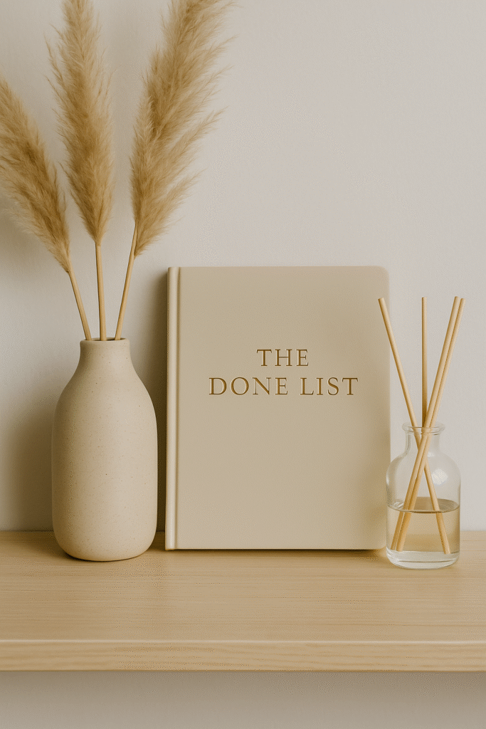 Minimalist decor with a notebook.