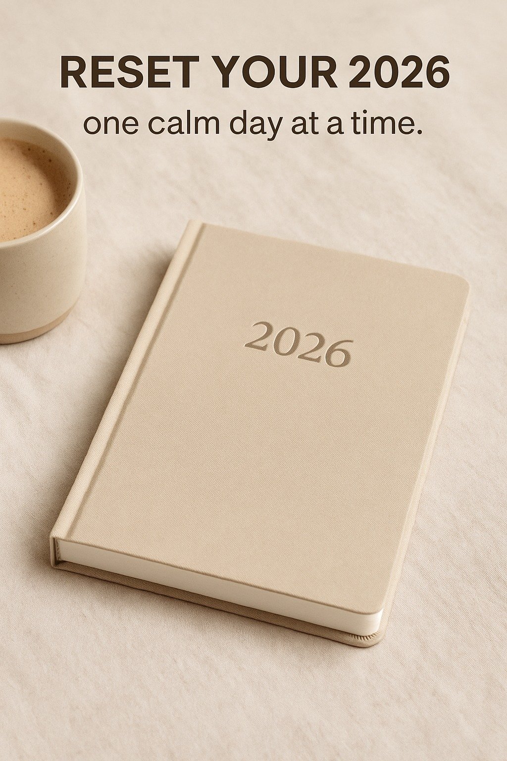 Minimalist beige daily planner 2026 for a fresh start – CalmDone collection photo.