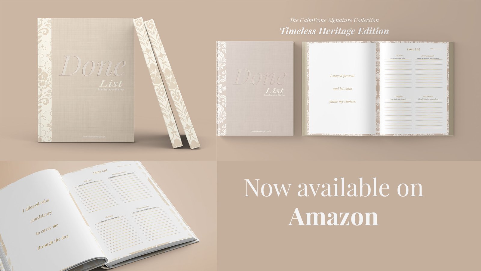 Done List manifestation planner with minimalist luxury design, helping organize goals using the past-tense method for calm productivity and focus