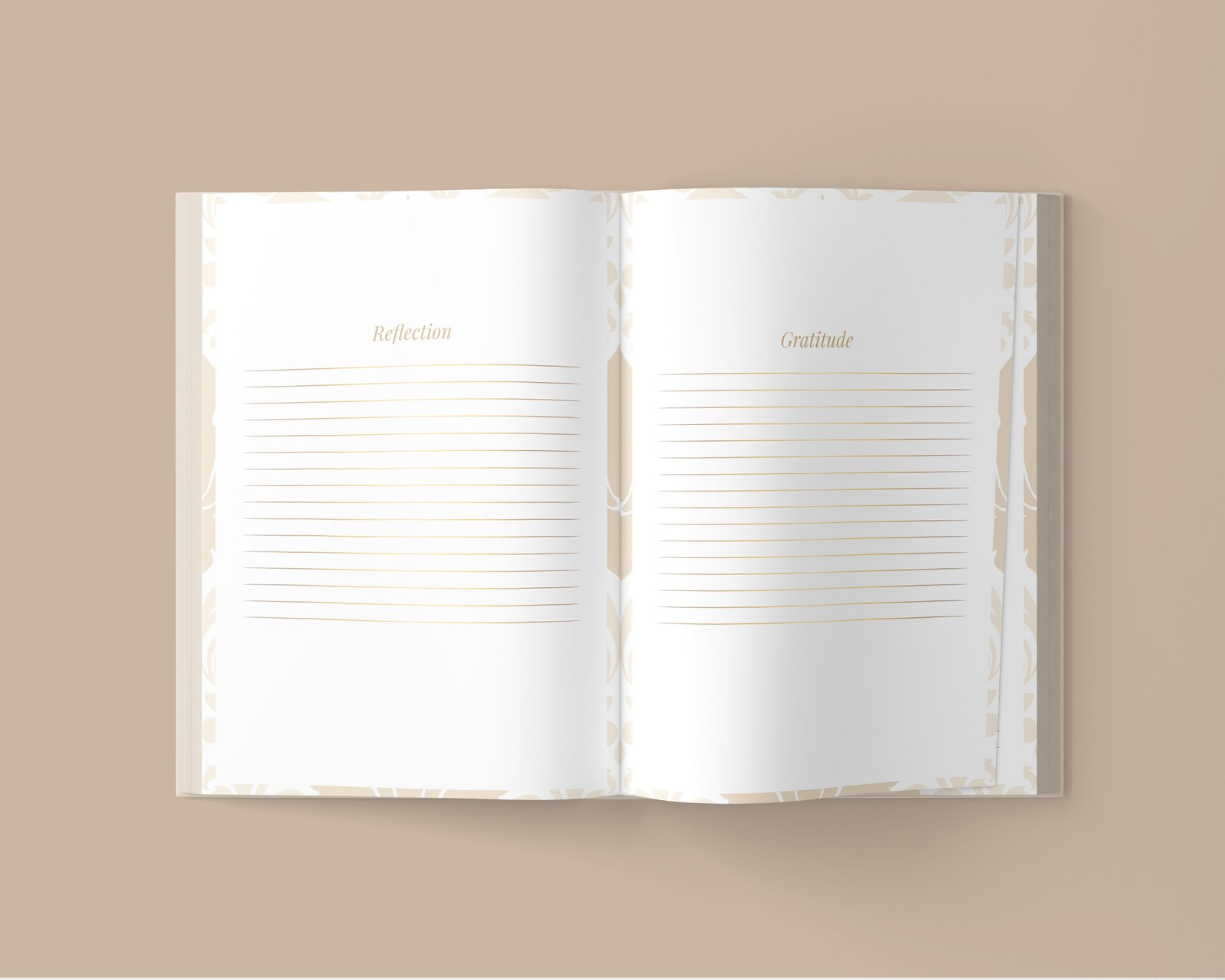 Physical planner reflection and gratitude pages with minimalist premium design