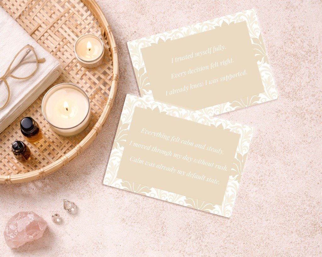 Set of 7 digital manifestation cards using the done list method, minimalist printable design for calm productivity and intentional living