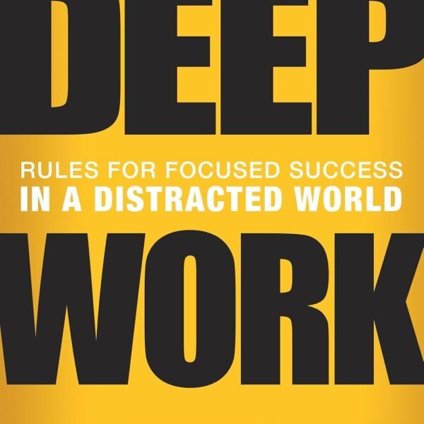 Deep Work by Cal Newport book cover in a minimalist CalmDone reading space.