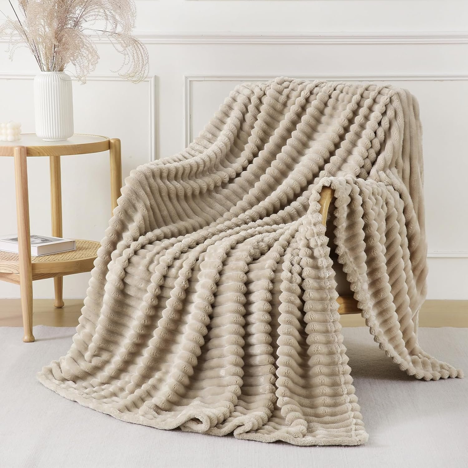Soft khaki fleece throw blanket