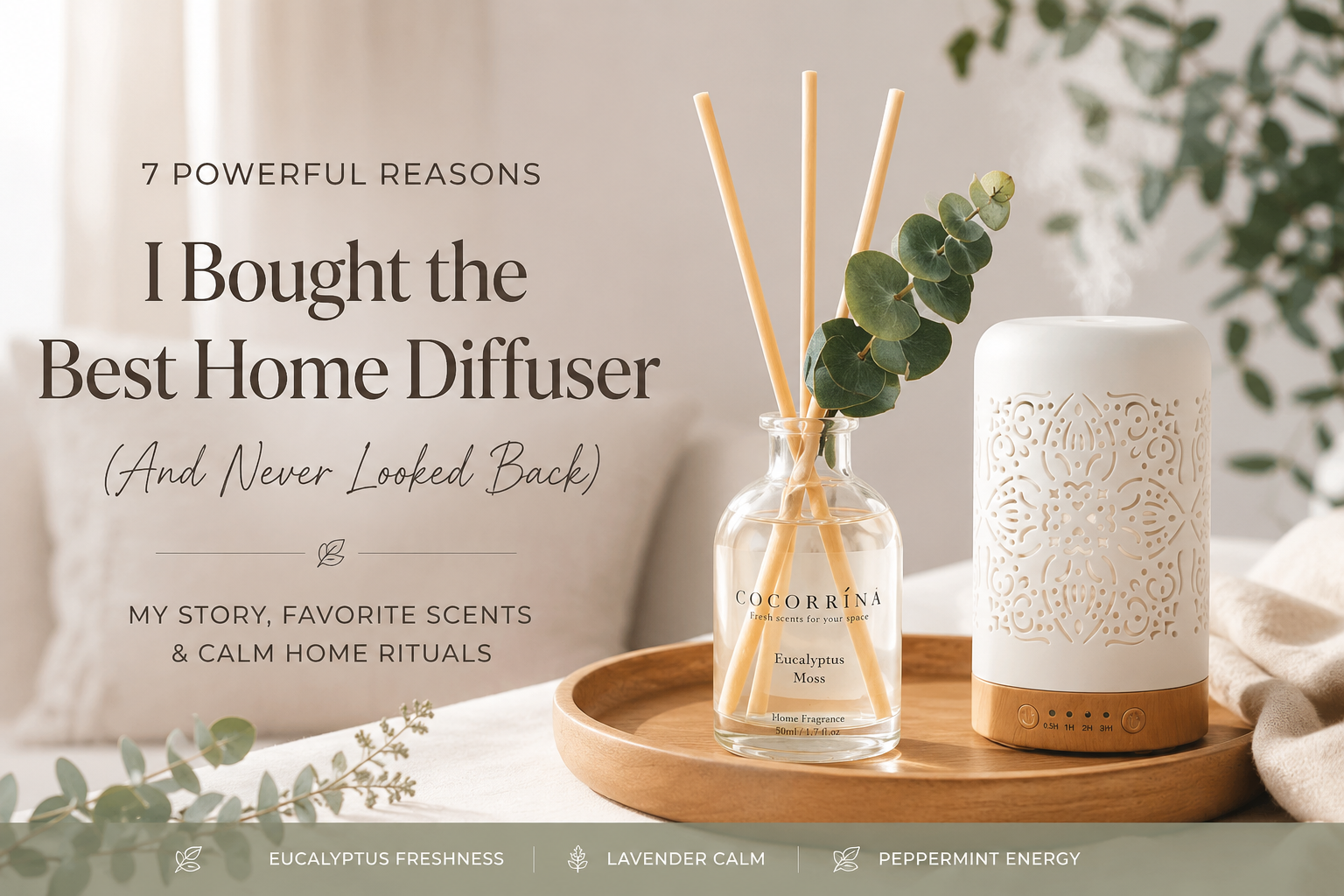 best home diffuser with Cocorrína eucalyptus reed diffuser and ceramic essential oil diffuser for a calm home