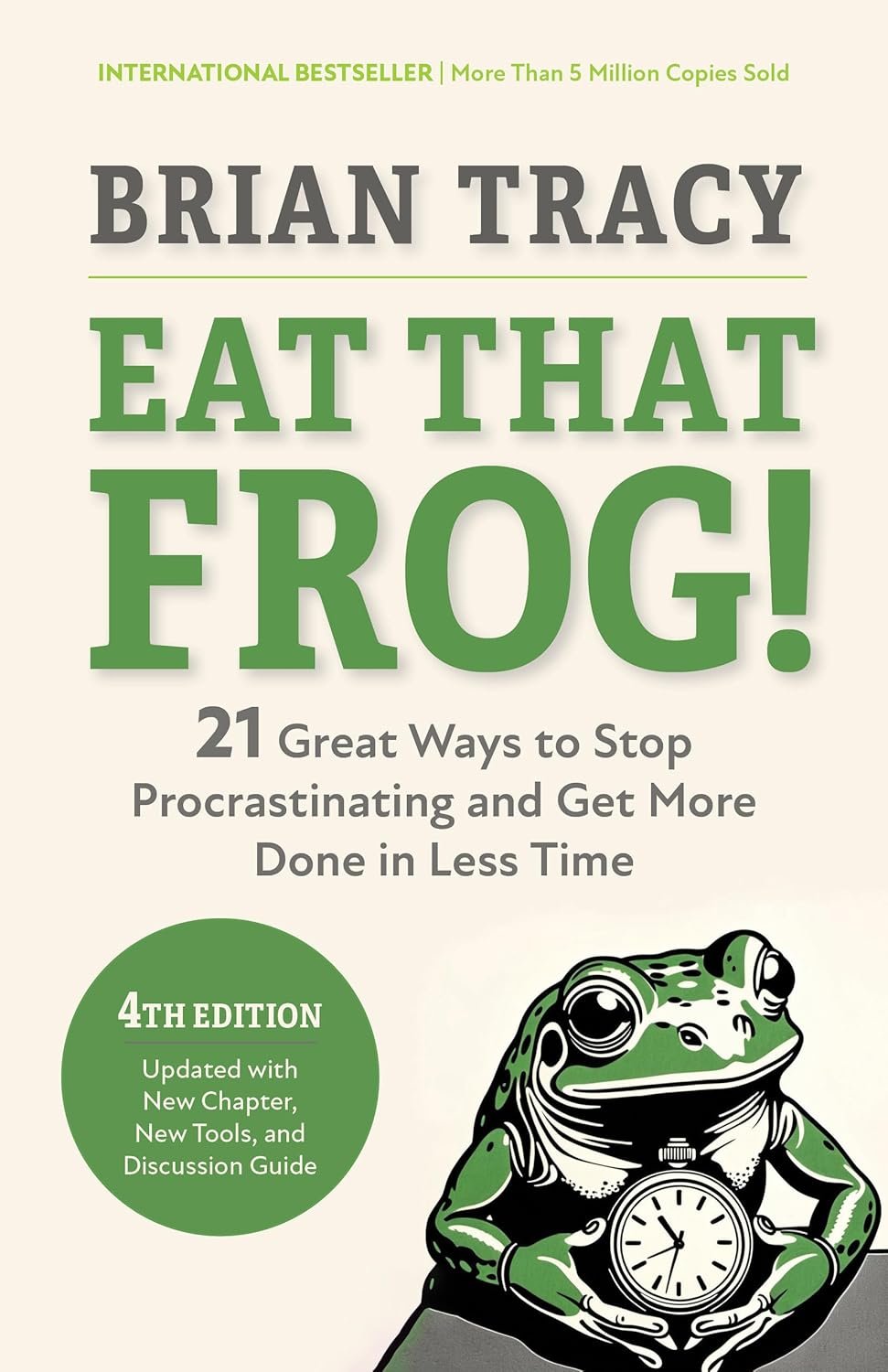 Eat That Frog! by Brian Tracy book cover in a minimalist CalmDone reading space.