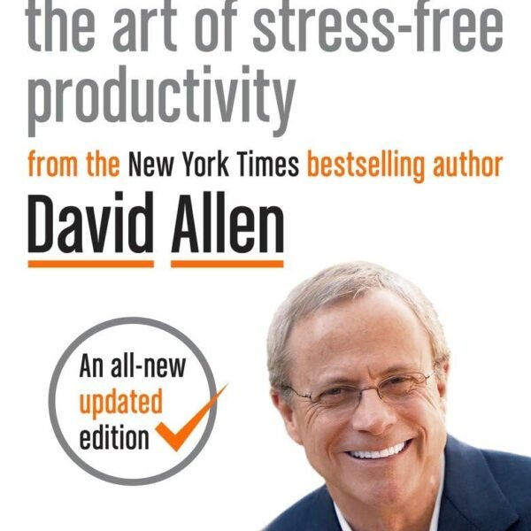 Getting Things Done by David Allen book cover in a minimalist CalmDone reading space.