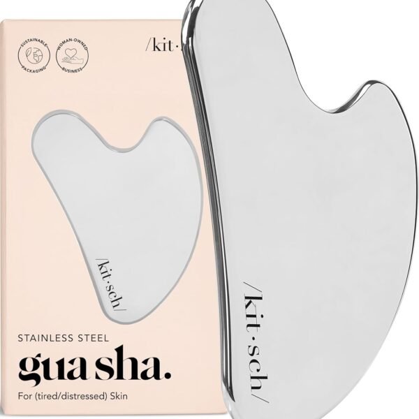 Kitsch stainless steel gua sha facial massage tool with soft pink packaging for self-care skincare rituals