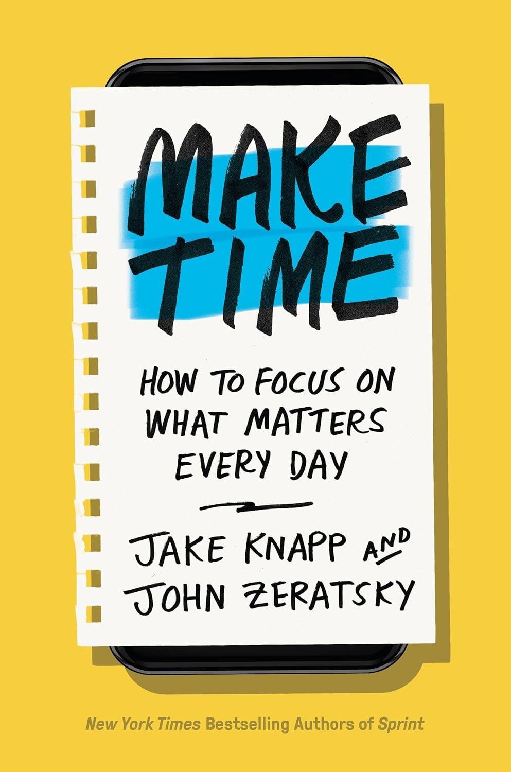 Make Time by Jake Knapp and John Zeratsky book cover in a minimalist CalmDone reading space.