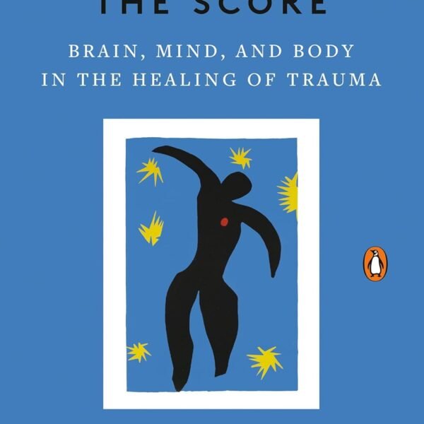 The Body Keeps the Score by Bessel van der Kolk book cover in a minimalist CalmDone reading space.