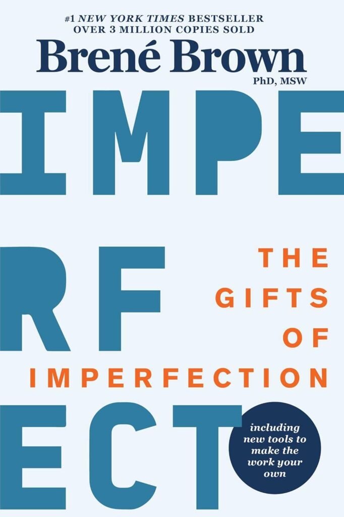 The Gifts of Imperfection by Brené Brown book cover in a minimalist CalmDone reading space.