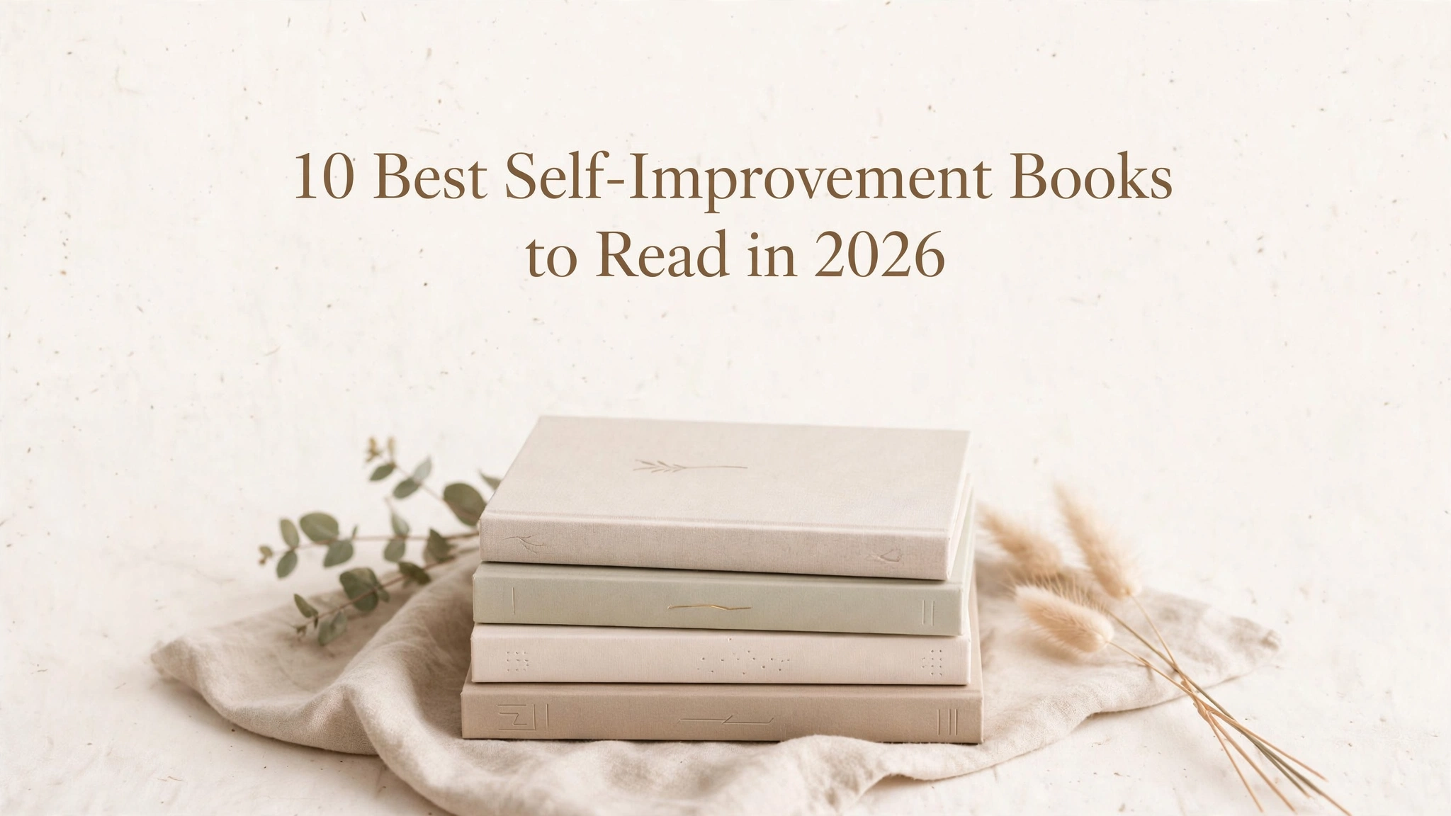 10 Best self-improvement books 2026 flat lay — 10 personal picks from CalmDone, including The Power of Your Subconscious Mind and Manifest