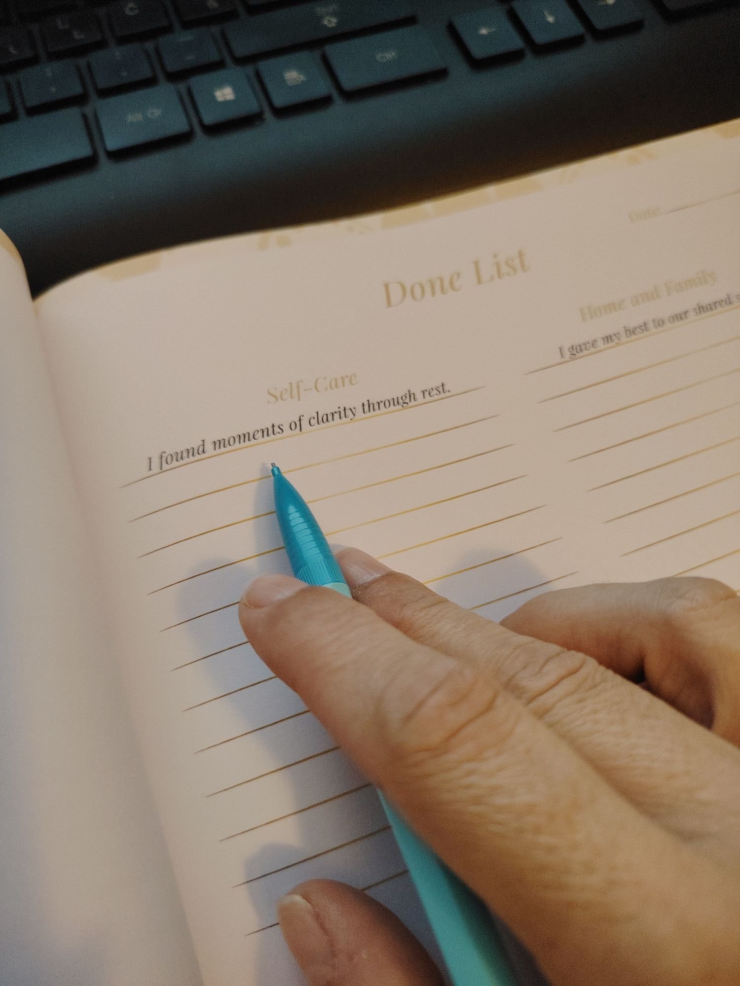 Self Care section from the Done List Planner, Pure Intentions Edition, CalmDone Signature Collection