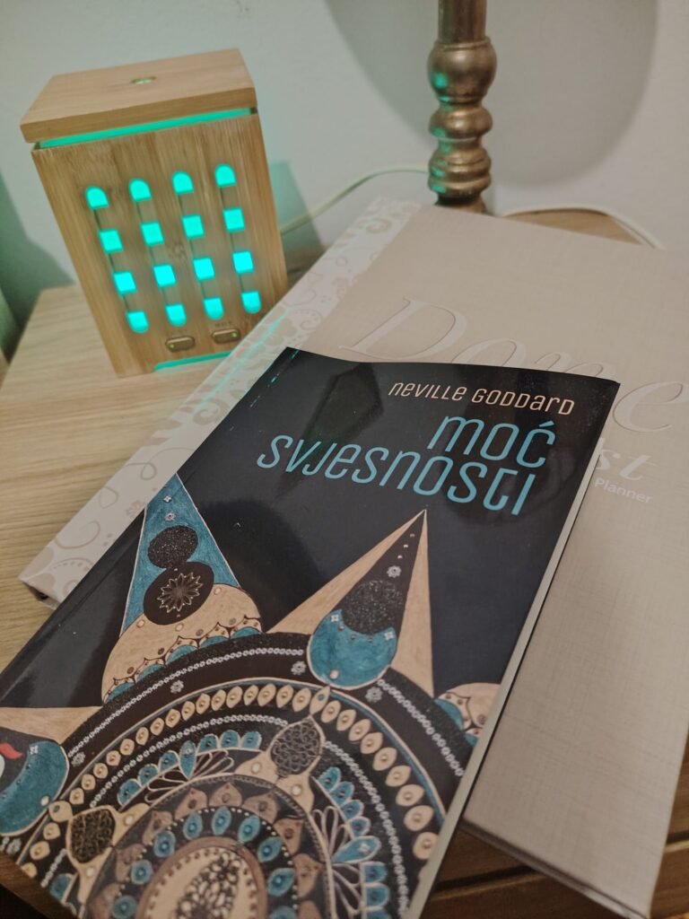 The Power of Awareness by Neville Goddard on a nightstand above a CalmDone Done List Planner from the Signature Collection